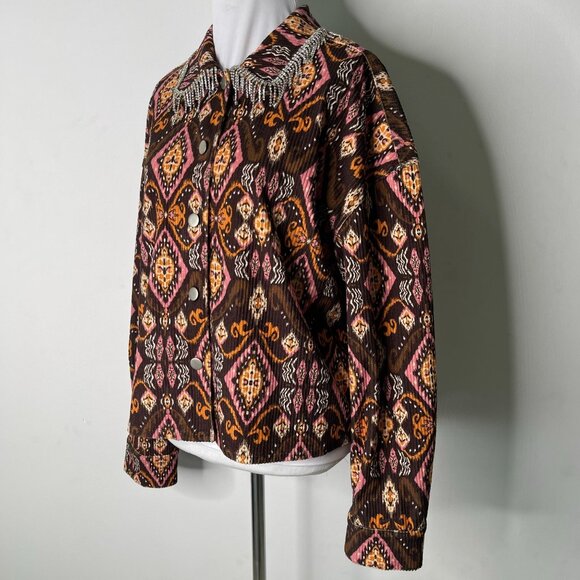 Savanna Jane Women's Brown Pink Button Down Geometric Print Jacket Size Small - Picture 4 of 11